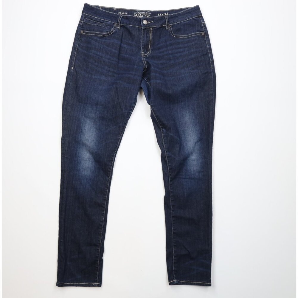 Buckle Black Mens 33x34 Thick Stitch Faded Fit No 76 Skinny Leg Denim Jeans Blue